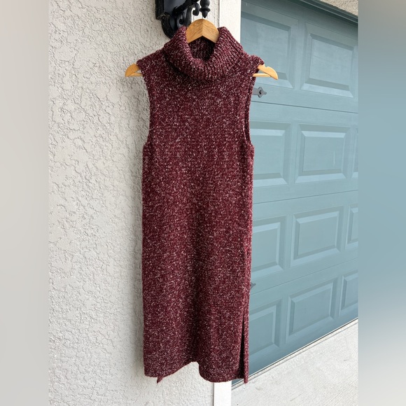 Anthropologie Cowl Neck Burgundy Maroon Sweater Dress With Side Slits Size XS - Picture 1 of 6